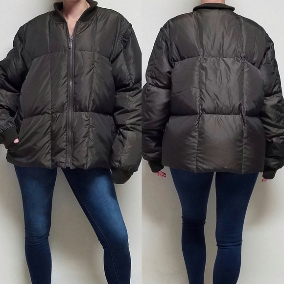 VINTAGE 70s Fieldmaster Down Filled Olive Green Convertible Puffer Jacket XL - Picture 1 of 14